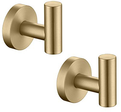 TASTOS Brushed Gold Bathroom Towel Coat Hook Stainless Steel, 2 Pack Robe Clothes Cabinet Closet Sponges Hooks Holder Round Style Heavy Duty Wall Hook for Bathroom Kitchen Hotel Wall Mounted