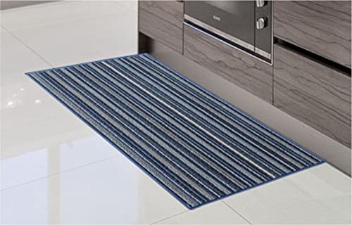 COMERCIAL CANDELA FELPUDOS Y ALFOMBRAS Alfombra de Cocina de Textil Resistente, Lavable | Base PVC Antideslizante y Aislante Diseño Clasico Color (Azul, 57_x_240_cm)