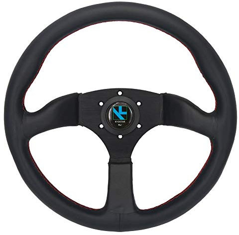 Sportlenkrad Universal-350mm 14 Zoll Flach Lenkrad mit Horn-Knopf-Autorennen Leder Classic Lenkrad Rallye Sportlenkrad