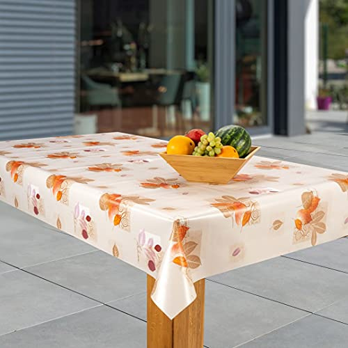 laro Wachstuch-Tischdecke Abwaschbar Garten-Tischdecke Wachstischdecke PVC Plastik-Tischdecken Eckig Meterware Wasserabweisend Abwischbar, Muster:Herbstblätter braun - orange, Größe:140x180