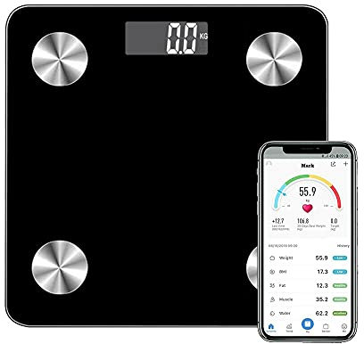 ZENO Digital Bathroom Scales 180KG | Smart Bluetooth Scales for Body Weight with Smartphone App & High Precision Measurements | Sturdy Tempered Glass | Backlit LED Display | Step-on Technology (Black)