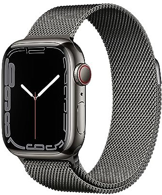 Apple Watch Series 7 (GPS + Cellular, 41mm) Smartwatch - Edelstahlgehäuse Graphit, Milanaise Armband Graphit. Fitnesstracker, Blutsauerstoff und EKGApps, Always-On Retina Display, Wasserschutz