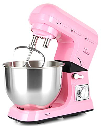 YARUMD FOOD 1000W Robot Pâtissier,5L Robot De Cuisine Multifonction Avec Fouet, Batteur, Crochet, Bol D'acier Inoxydable, 6 Vitesses Silencieux Batteur Électrique,Rose