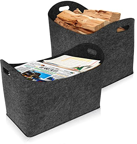 Froadp 2 Stück Filz Kaminholztasche Filztaschen Tragfähigkeit bis 60KG Tragbarer Feuerholzkorb aus Vliesstoff Faltbare Spielzeugtasche Kamintasche Widerstandsfähig Holzkörbe (Dunkelgrau)