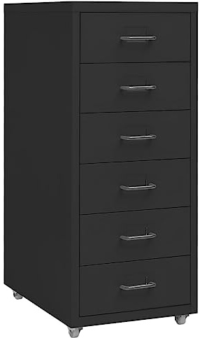 vidaXL Aktenschrank mit Rollen Rollcontainer Bürocontainer Schubladenschrank Büroschrank Metallschrank Schrank Schwarz 28x41x69cm Metall