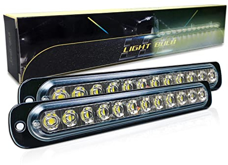 SKYWORLD Luci stroboscopiche a LED, 2pz Ultra sottile Bianco 12 LED 12V 24V Lampeggiante Luci stroboscopiche di emergenza Strobo Barra Luminosa per Moto Auto Camion Truck Trailer
