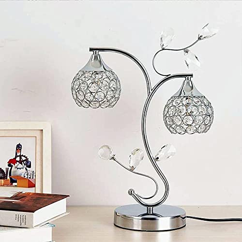 Mengjay E27 Moderne Kristall-Tischlampe, Nachttischlampe,Silber, mit An-/Aus-Schalter in Linie, Nachtlicht Metall Tischleuchte kreativ für Schlafzimmer, Büro, Esszimmer.