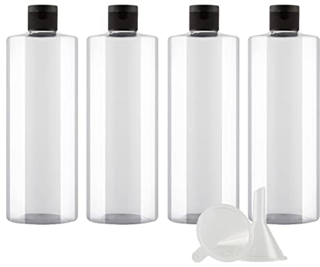 ZEOABSY 4 Pezzi 500 ml Trasparente Bottiglie di plastica PET con Tappo Flip Top Nero, Spalla Piatta Contenitori per Cosmetico, Bottiglie da Viaggio per Lozioni, Liquido, Olio