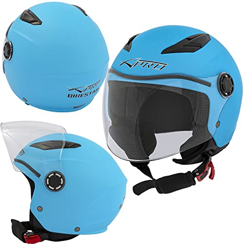 Casco Scooter Moto Bambino Ragazzo Protettivo Certificato ECE 22 06 Azzurro M