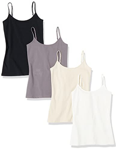 Amazon Essentials Camisola Entallada Mujer, Pack de 4, Gris/Gris Topo, L
