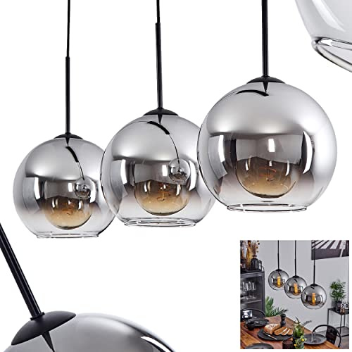 HOFSTEIN Hängeleuchte Koyoto, 3-flammige Hängelampe aus Metall/Glas in Schwarz/Chrom-/Rauchfarben/Klar, moderne Pendelleuchte im Retro/Vintage-Design, Ø Schirme 20cm, E27, Esszimmer, Küche, Wohnzimmer