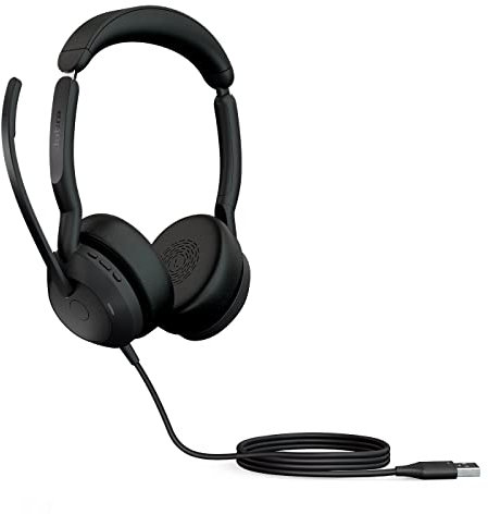 Jabra Evolve2 50 Wired Stereo Headset Air Comfort Technology, Noise-cancelling Mics, and Active Noise Cancellation - Works with all Leading UC Platforms such as Zoom and Google Meet - Black