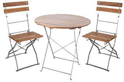 Mojawo 3er Set Biergarten Set Bistroset Biergartenmöbel Klapptisch + 2 Klappstühle klappbar Akazienholz rund Stahl Ø80cm