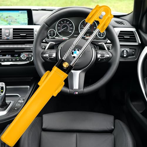 Steering Wheel Lock Twin Bar, Universal Anti-Theft Heavy Duty Car Van Wheel Locks High Visibility Crook Lock for Car Security Device SUV Wheel Locks + 2 Keys (Steering Wheel Lock)