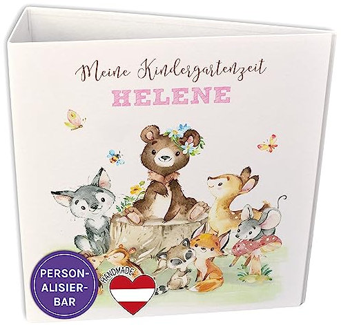 FEENSTAUB Personalisierter Ordner A4 - Portfolio Mappe für Kindergarten, Schule und Kita - Motivordner mit Tiere Motiv für Urkunden und Akten