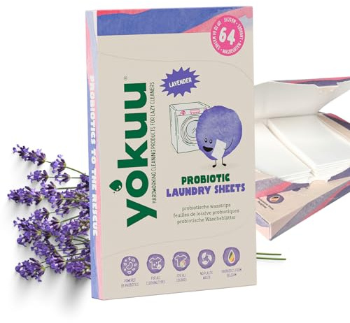 YOKUU Probiotiskt resetvättmedel blad | 64 laddningar | lavendel | ekologiska tvättblad svart och vit tvätt | ultrakoncentrerad, fördoserad och vattenlöslig
