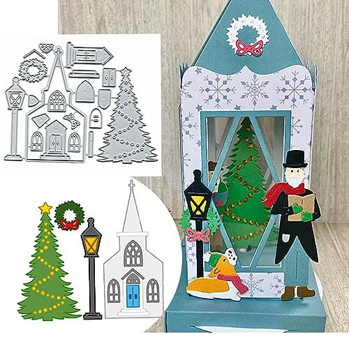 Metall-Stanzformen, Schneeflockenbaum, Motiv: Weihnachtsbäume, Lampe, Haus, Stanzschablonen, DIY, Scrapbooking, dekoratives Prägepapier, Scrapbooking, Kartenherstellung
