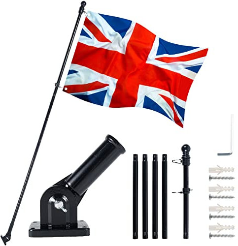 Foribyw Flag Pole Kit 6FT Wall Mounted Flagpole Kit with Mounting Bracket Stainless Steel Black Flag and Pole Set for House Garden Yard Outdoor Fence