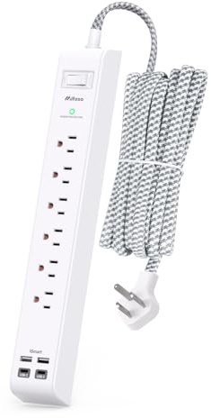 Surge Protector Power Strip 10 ft with 4 USB Ports 2 USB-C 6 AC Outlets, Flat Plug Extension Cord, USB Charging Station, Wall Mountable for Home, Office, Dorm Essentials, 1080J, ETL Listed
