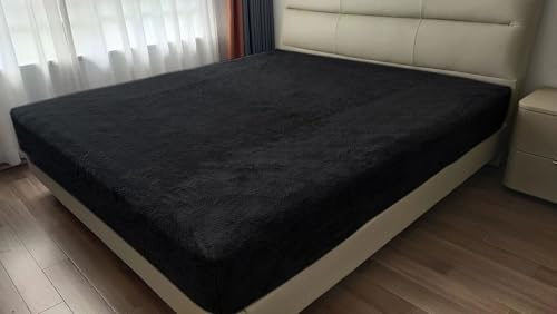 John Aird Teddy Fleece Fitted Bed Sheet Sort Warm Fluffy Thermal Bedding (Black, Double)