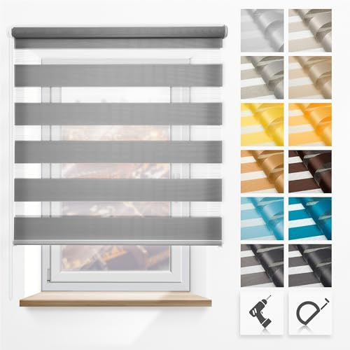 Store Enrouleur Jour et Nuit – Fixation Murale – Taille personnalisée – Stores enrouleurs muraux pour fenêtres et Portes (Usage intérieur Uniquement) (Largeur de 30 cm à 110 cm)
