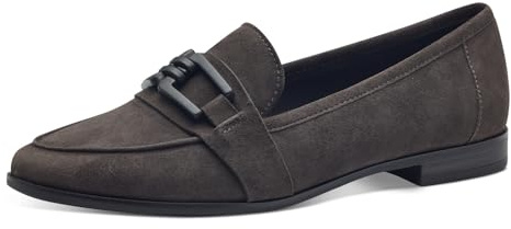 MARCO TOZZI Damen Loafer ohne Absatz aus Leder Flach, Grau (Graphite), 39 EU