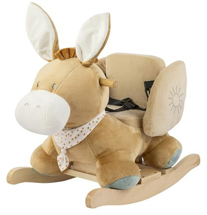Nattou Schaukeltier, Esel Leo, Inkl. Sicherheitsgurt, Fröhliches Hin- und Herschaukeln, Ca. 60 cm, Felix und Leo, Polyester/Holz, Beige