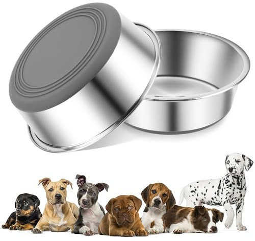 AKONE Hundenapf Edelstahl, 2 Stück Futternapf Hund Set, Fressnapf Hund rutschfest, Hunde Napf Wassernapf für Hunde und Katzen (900ML)