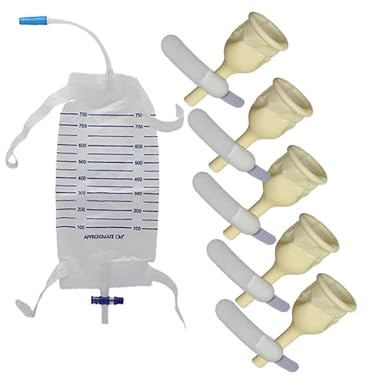 Komplettes Set für 5 Tage, 5 Katheter aus Gummi, externe Selbstsiegel + 1 Beinbeutel 750 ml + Riemen mit einem 15 cm langen Schlauch + 5-fädiger sicherer Gurt ist ein Schaumstoffgurt (klein 20 mm)