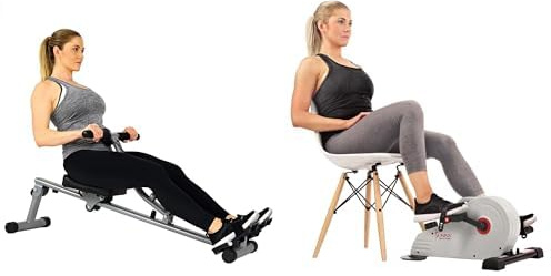 Sunny Health & Fitness Magnetic Under Desk Pedal Exerciser, Dual Function Mini Exercise Cycle Bike + 35.5 cm Threaded ChroSF-RW1205 12 Adjustab,12 Adjustable Resistance Rowing Machine Rower