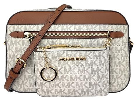 Michael Kors Jet Set Umhängetasche mit großem Logo und passendem Münzfach mit Logo, Vanille