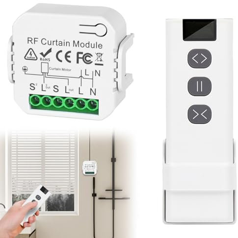 WIYETY Set di controllo radio per tapparelle, controllo motore per tapparelle, telecomando RF + modulo ricevitore, interruttore radio per tapparelle, persiane, tende da sole, montaggio facile, portata