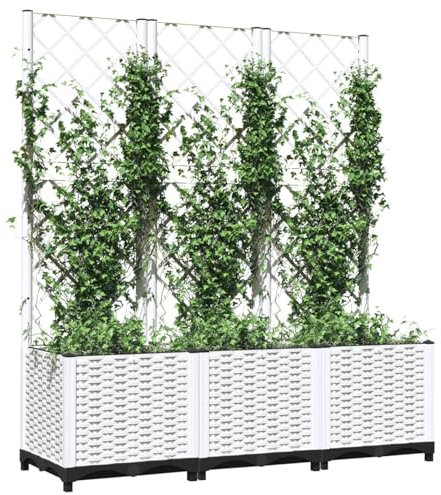 Homgoday Fioriera da Giardino con Graticcio, Fioriera da Esterno, Fioriera Balcone, Fioriera Grigliato per Giardino, Portavasi Rettangolari Balconiera Grande Bianco 120x40x136 cm PP