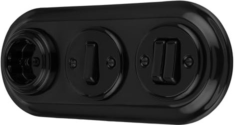 Unterputz Porzellan Retro Steckdose, Schalter, 3-fach, All-in-One, SET Serie PR1 schwarz