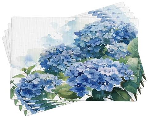 Platzsets für Frühling und Sommer, Hortensien, Blau, Blumenmuster, für Esstisch, rutschfest, waschbar, für drinnen und draußen, Party, dekorative Platzsets, 45,7 x 30,5 cm, 4 Stück