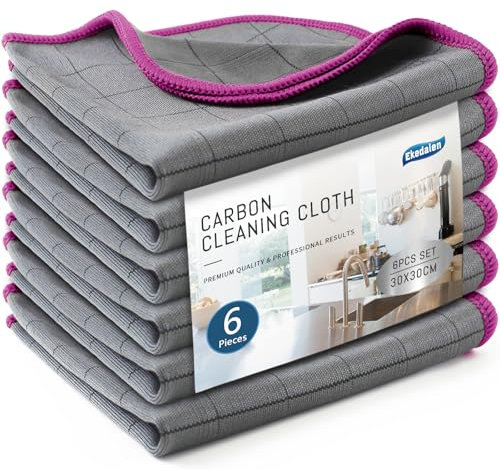 Ekedalen Carbon Microfiber Cleaning Cloth, Glass Window Mirror Cloth for Streak Free Lint Free Magic Shiny Polishing Buffing, Dish Cloth for Washing Drying Kitchen Home Car Bathroom, 400 GSM Tea Towel