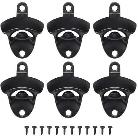 sourcing map 6Pcs Alloy Bottle Opener Wall Mounted, Vintage Beer Cap Opener with Screws Unique Gifts for Men Beer Lovers Bar Decoration Birthday Present, Black