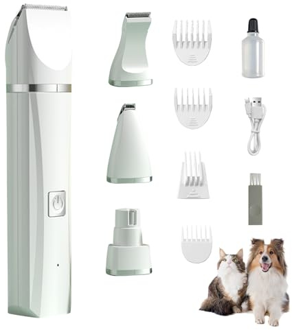 Skeadex 4-in-1 Leise Hundeschermaschine, Schermaschine Hund Katze Set mit 4 Größen Trimmerkopf, Wiederaufladbar IPX7 Wasserdichter Hundeschermaschine, für Pfoten Augen Ohren Gesicht Körper (Grün)