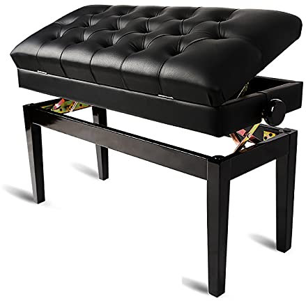 CQIKRWGWS Klavierhocker, Bequeme Duett-Klavierbank mit Notenfach, luxuriöser, Verstellbarer Klavierhocker, Struktur aus massivem Hartholz, Höhe: 50–60 cm, schöne Landschaft