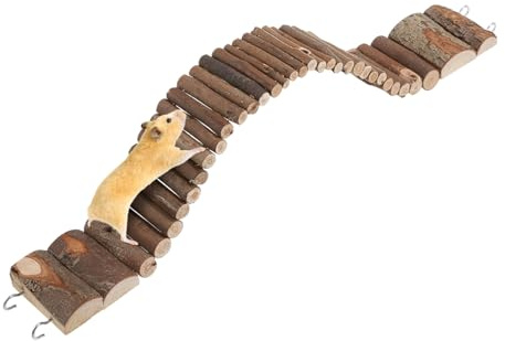 TOBBOMEY Hamster Ladder Bridge Toy Flexible Climbing Swing for Pets Natural Wood Chewing Activity Toy for Hamsters Mice and Other Rodents