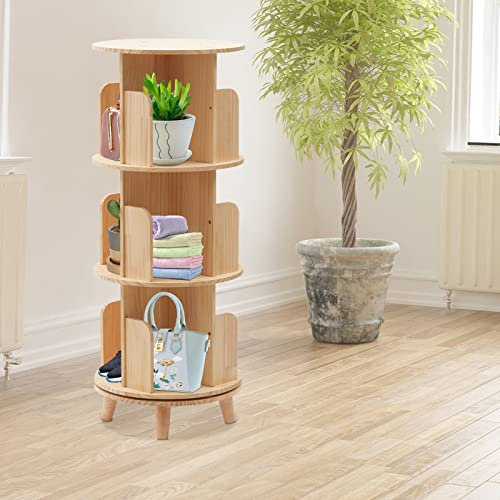 360° drehbares Bücherregal für Kinder und Erwachsene, bodenstehend, Holz, Bücherregal, Eck-Bücherregal für Schlafzimmer, Wohnzimmer, Arbeitszimmer und Büro (3 Etagen)