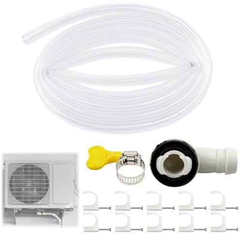 Esamploe 11Pcs Air Conditioner Drain Hose Kit,10FT Ac Drain Hose Kit with Steel Nail Hose Clips,3/5 Portable Ac Drain Hose Connector,Portable AC Hoses for Universal Mini-Split and Window AC