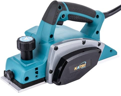 KATSU Tools Pialla elettrica 600W, pialla per legno portatile con cavo, larghezza di piallatura 82 mm, profondità di truciolo 2 mm, per la lavorazione del legno, porte e mobili per casa 101719