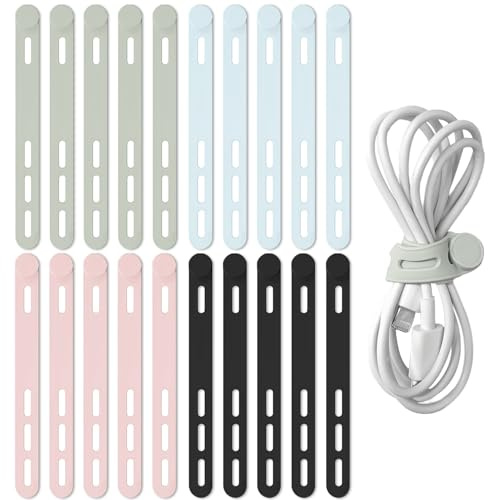REEKNOKOL 16Pcs Reusable Silicone Cable Ties, Lock Style, Black, Pink, Green, Blue
