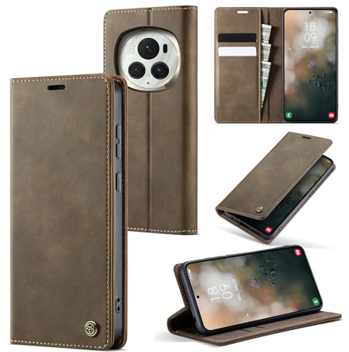 owlhold Handyhülle für Honor Magic 7 Pro hülle Premium PU klapphülle RFID Lederhülle Faltbare Handytasche Schutzhülle Kartenfach Standfunktion hülle Honor Magic 7 Pro 5G - Kaffee