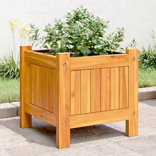Xichuzi Pflanzkübel mit Einlage 31x31x30 cm Massivholz Akazie, Blumentopf Gross, Blumenkasten Balkon, übertopf, Pflanzkasten, Flowerpot, Kräuterbeet Für Die Küche, Vertikalbeet - 366428