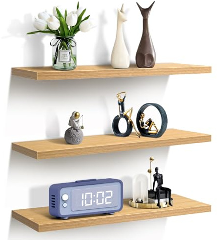 Sour Lemon 3PCS Floating Shelves Light Walnut, 58cm Shelves for wall,Shelves Screw Mounted, Display Wall Decor Display Shelves Storage for Living Room,Bedroom,Kitchen