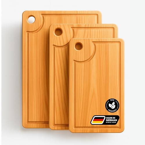 3er-Set Schneidebrett aus Eichenholz, hochwertig für die Küche 45x30/40x25/35x20 – mit Saftfach