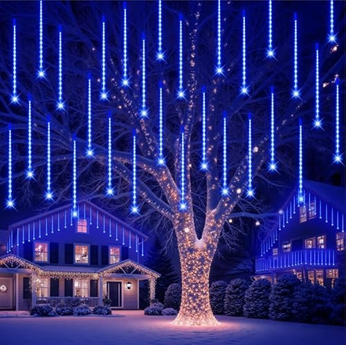 PEMOTech Weihnachtsbeleuchtung Außen,[Timerfunktion] 24 Röhren 30 CM 576 LEDs eiszapfen lichterkette außen,für Weihnachten Weihnachtsbaum, Weihnachtsdeko Aussen,Blau