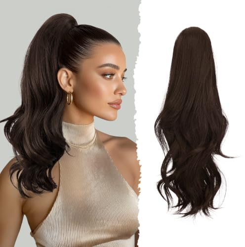 Sofeiyan Lange Gewellt Pferdeschwanz mit Klammer, Dual-Use-Design Ponytail Extension, 41 cm Synthetik Claw Clip in Haarverlängerung Zopf für Frauen, Dunkelbraun